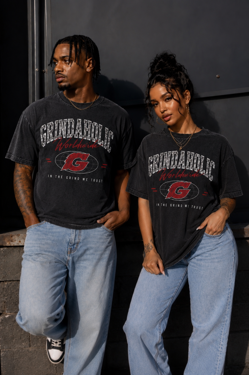 Grindaholic Worldwide League Tee – Acid Wash / Red / Burgundy