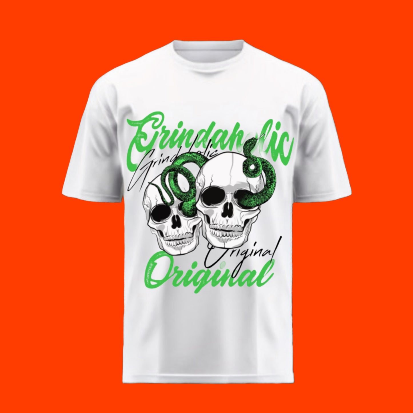 White & Slime Green Grindaholic Tee