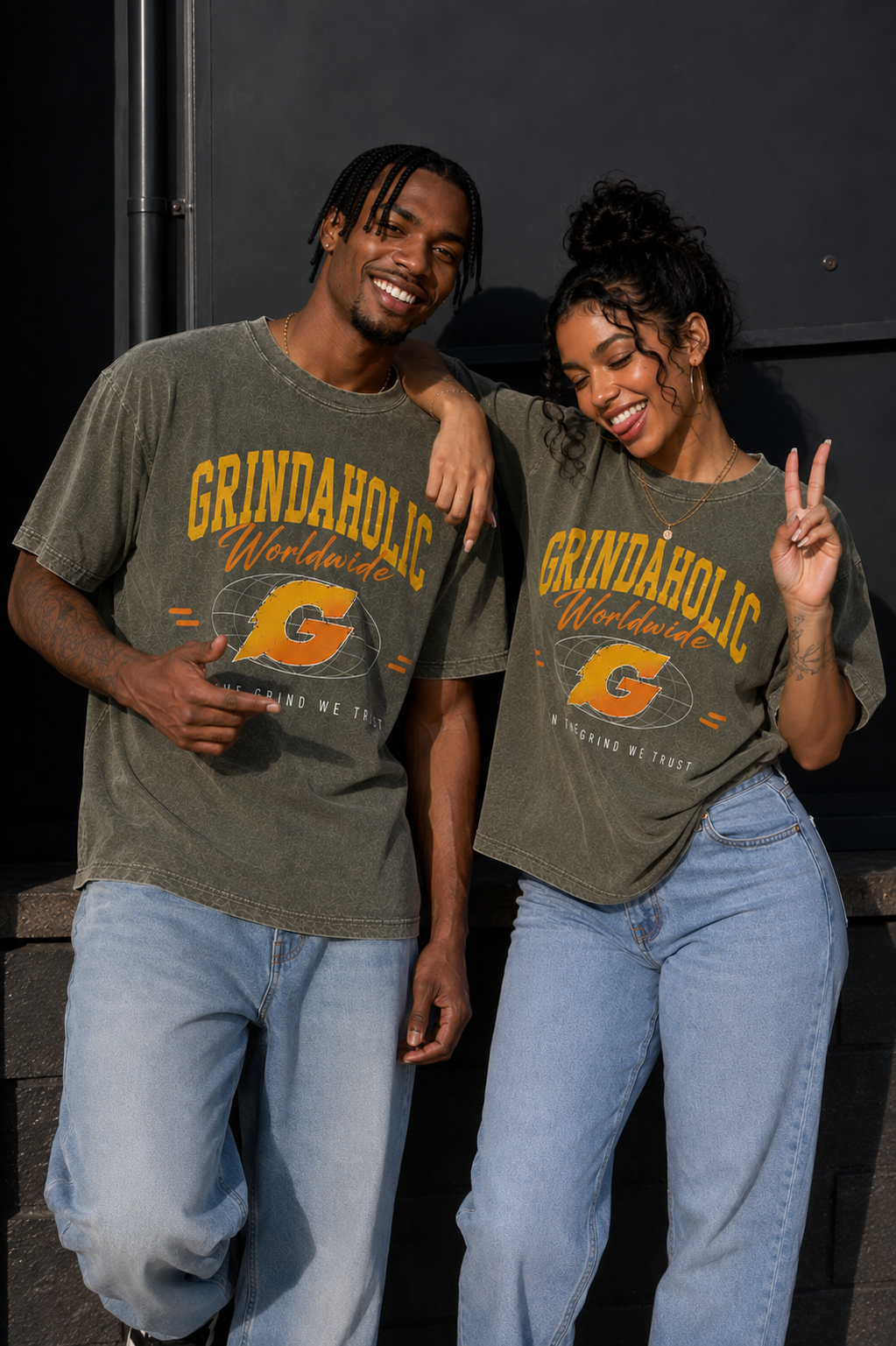Grindaholic Worldwide League Tee — Moss/Orange