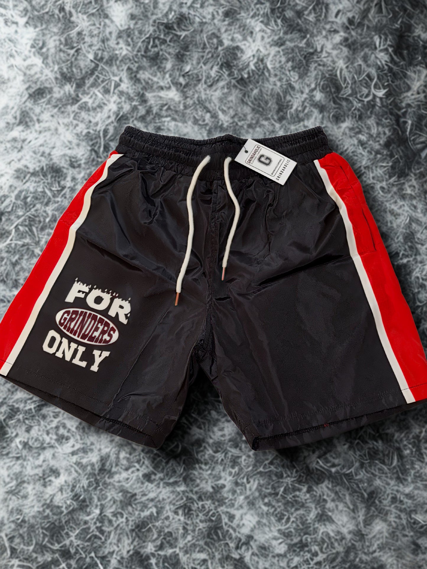 "For Grinders Only" Windbreaker shorts - Black/Red Edition