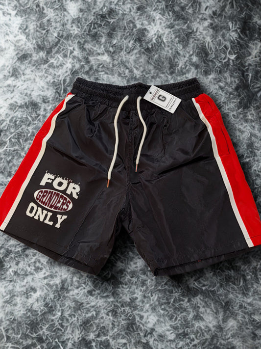 "For Grinders Only" Windbreaker shorts - Black/Red Edition